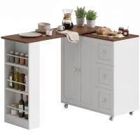 HOMCOM Bar Table with Storage Counter Height Table 3 Drawers Side Shelves, Walnut and White(m-1)