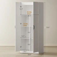 HOMCOM Farmhouse Pantry Cabinet, 71" Tall Kitchen Pantry Storage Cabinet with Soft-Close Hinges, Adjustable Shelves, White(m-3)