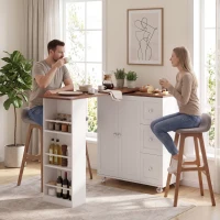 HOMCOM Bar Table with Storage Counter Height Table 3 Drawers Side Shelves, Walnut and White(m-9)