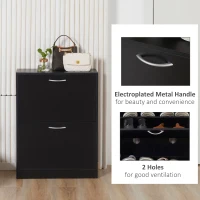 HOMCOM Shoe Cabinet with 2 Flip Drawers, Narrow Shoe Storage Cabinet with Adjustable Shelves for Entryway, Hallway, Black(m-6)