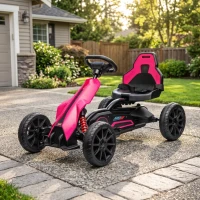 Aosom 12V Electric Go Kart for Kids, Ride On Toy with EVA Tires, 2 Speeds, Adjustable Seat, Safety Belt for 3-8 Years, Pink(m-10)