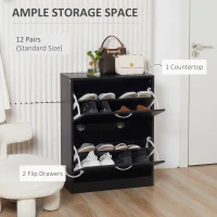 HOMCOM Shoe Cabinet with 2 Flip Drawers, Narrow Shoe Storage Cabinet with Adjustable Shelves for Entryway, Hallway, Black(m-4)