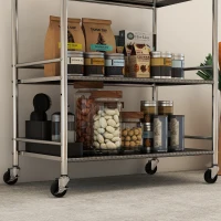 HOMCOM 3 Tier Stainless Steel Rolling Cart with Adjustable Shelf, Utility Cart on Wheels with Handles for Kitchen, Silver(m-12)