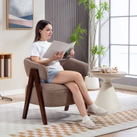 HOMCOM Sherpa Fleece Accent Chair, Upholstered Armchair with Solid Wood Legs for Living Room, Light Brown(m-8)