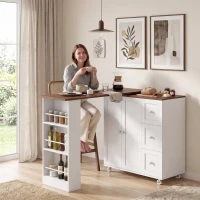 HOMCOM Bar Table with Storage Counter Height Table 3 Drawers Side Shelves, Walnut and White(m-10)