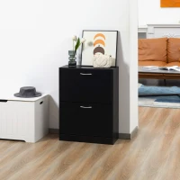 HOMCOM Shoe Cabinet with 2 Flip Drawers, Narrow Shoe Storage Cabinet with Adjustable Shelves for Entryway, Hallway, Black(m-10)