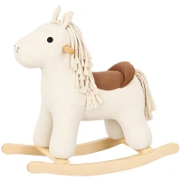 Qaba Baby Rocking Horse, Wooden Ride on Horse Toy with Realistic Sound and Rocking Limiter, Plush Ride-On Rocker for Toddlers(m-1)