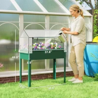 Outsunny Elevated Garden Box with Greenhouse Cover, Raised Garden Bed with Legs and Drainage Hole for Vegetables, Green(m-3)