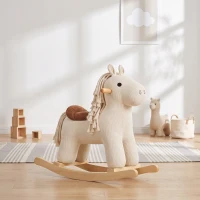 Qaba Baby Rocking Horse, Wooden Ride on Horse Toy with Realistic Sound and Rocking Limiter, Plush Ride-On Rocker for Toddlers(m-8)