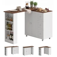 HOMCOM Bar Table with Storage Counter Height Table 3 Drawers Side Shelves, Walnut and White(m-11)
