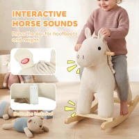 Qaba Baby Rocking Horse, Wooden Ride on Horse Toy with Realistic Sound and Rocking Limiter, Plush Ride-On Rocker for Toddlers(m-5)