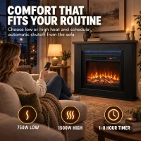 HOMCOM 40" Electric Fireplace with Mantel, LED Strip, Fireplace TV Stand for 55" TVs, Adjustable Flame, Black(m-7)