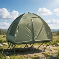 Outsunny 2-Person Tent Cot, 4-in-1 Elevated Camping Bed Combo with Air Mattress, Bed Cover, Foot Pump(m-9)