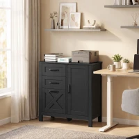 HOMCOM Filing Cabinet with 3 Drawers Printer Stand Adjustable Shelf Door Cabinet Black(m-2)