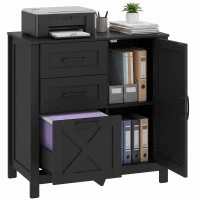 HOMCOM Filing Cabinet with 3 Drawers Printer Stand Adjustable Shelf Door Cabinet Black(m-11)