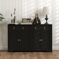 HOMCOM Sideboard Cabinet with 2 Drawers, 4 Barn Doors and 2 Adjustable Shelves, Buffet Table for Living Room, Black(m-10)