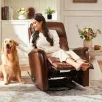 Genuine Leather Swivel Rocker Recliner with Wingback and Flared Arms, Versatile Lounge Chair for Living Room, 32'' L x 54.5"W x 39.5" H, Brown(m-4)