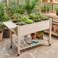Outsunny Raised Garden Bed Planter Box w/ 8 Grow Grids, Storage Shelf & Lockable Wheels(m-8)
