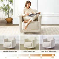Modern Chenille Swivel Barrel Chair with 360° Rotation, Chic Accent Chair with Removable Cushion, No Assembly, 33'' L x 34" W x 34" H, Beige(m-7)