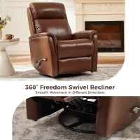 Genuine Leather Swivel Rocker Recliner with Wingback and Flared Arms, Versatile Lounge Chair for Living Room, 32'' L x 54.5"W x 39.5" H, Brown(m-5)