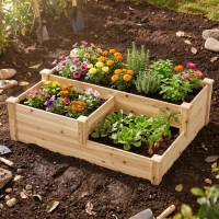 Outsunny 3 Tier Raised Flower Bed Outdoor Planter Box Wooden Garden Bed, Open Bottom for Plants, 42.5"x34.75"x14.25", Natural(m-7)