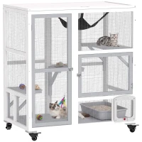 PawHut Cat House, Indoor Cat Enclosure on Wheels with Openable Top, 39", White(m-11)