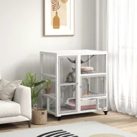 PawHut Cat House, Indoor Cat Enclosure on Wheels with Openable Top, 39", White(m-10)