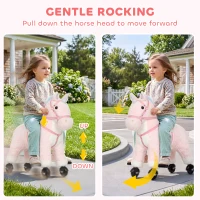 Qaba Ride on Horse for Kids 2-5 Years, 22 Inch Height Plush Ride On Pony with Wheels and Sounds for Active Play, Pink(m-6)