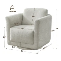 Modern Chenille Swivel Barrel Chair with 360° Rotation, Chic Accent Chair with Removable Cushion, No Assembly, 33'' L x 34" W x 34" H, Gray(m-3)