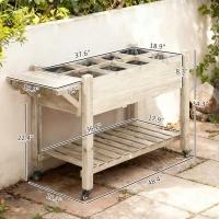 Outsunny Raised Garden Bed Planter Box w/ 8 Grow Grids, Storage Shelf & Lockable Wheels(m-3)