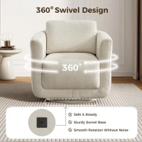 Modern Chenille Swivel Barrel Chair with 360° Rotation, Chic Accent Chair with Removable Cushion, No Assembly, 33'' L x 34" W x 34" H, Beige(m-6)
