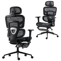 HOMCOM Ergonomic Office Chair with Lumbar Support, 2D Headrest, Mesh Reclining Desk Chair with Footrest, Swivel Wheels, Black(m-11)