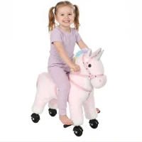 Qaba Ride on Horse for Kids 2-5 Years, 22 Inch Height Plush Ride On Pony with Wheels and Sounds for Active Play, Pink(m-11)