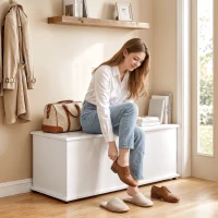 HOMCOM Lift Top Storage Bench, 39.4" Modern Storage Chest with 264 lbs. Weight Capacity, White(m-10)