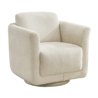 Modern Chenille Swivel Barrel Chair with 360° Rotation, Chic Accent Chair with Removable Cushion, No Assembly, 33'' L x 34" W x 34" H, Beige(m-2)