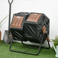 Outsunny Dual Chamber Compost Tumbler Bin, Outdoor Tumbling Composter with 24 Ventilation Openings and Steel Legs, 34.5 Gallon(m-10)