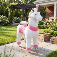 Qaba Unicorn Ride on Horse for Kids 4-12 Years, 37.4 Inch Height Plush Riding Pony with Rolling Wheels for Active Play, White(m-8)