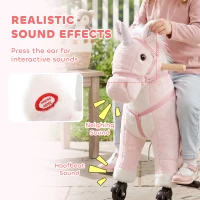 Qaba Ride on Horse for Kids 2-5 Years, 22 Inch Height Plush Ride On Pony with Wheels and Sounds for Active Play, Pink(m-5)