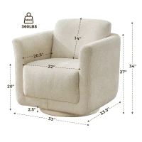 Modern Chenille Swivel Barrel Chair with 360° Rotation, Chic Accent Chair with Removable Cushion, No Assembly, 33'' L x 34" W x 34" H, Beige(m-3)