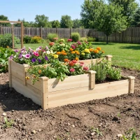 Outsunny 3 Tier Raised Flower Bed Outdoor Planter Box Wooden Garden Bed, Open Bottom for Plants, 42.5"x34.75"x14.25", Natural(m-8)