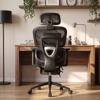 HOMCOM Ergonomic Office Chair with Lumbar Support, 2D Headrest, Mesh Reclining Desk Chair with Footrest, Swivel Wheels, Black(m-9)