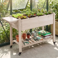 Outsunny Raised Garden Bed Planter Box w/ 8 Grow Grids, Storage Shelf & Lockable Wheels(m-10)