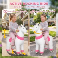 Qaba Unicorn Ride on Horse for Kids 4-12 Years, 37.4 Inch Height Plush Riding Pony with Rolling Wheels for Active Play, White(m-5)