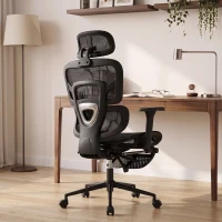 HOMCOM Ergonomic Office Chair with Lumbar Support, 2D Headrest, Mesh Reclining Desk Chair with Footrest, Swivel Wheels, Black(m-8)