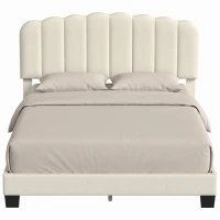 HOMCOM Queen Size Bed Frame with Adjustable Headboard, Linen-Feel Upholstered Platform Bed Frame with 12 Slat Support Beige(m-9)