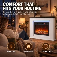 HOMCOM 40" Electric Fireplace with Mantel, LED Strip, Fireplace TV Stand for 55" TVs, Adjustable Flame, White(m-7)