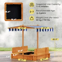 Outsunny Wooden Kids Sandbox with Cover, Children Outdoor Sand Box with Foldable Bench Seats and Adjustable Canopy, Brown(m-3)
