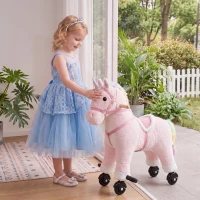 Qaba Ride on Horse for Kids 2-5 Years, 22 Inch Height Plush Ride On Pony with Wheels and Sounds for Active Play, Pink(m-8)