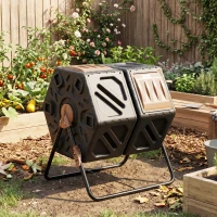 Outsunny Dual Chamber Compost Tumbler Bin, Outdoor Tumbling Composter with 24 Ventilation Openings and Steel Legs, 34.5 Gallon(m-8)