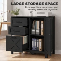 HOMCOM Filing Cabinet with 3 Drawers Printer Stand Adjustable Shelf Door Cabinet Black(m-4)